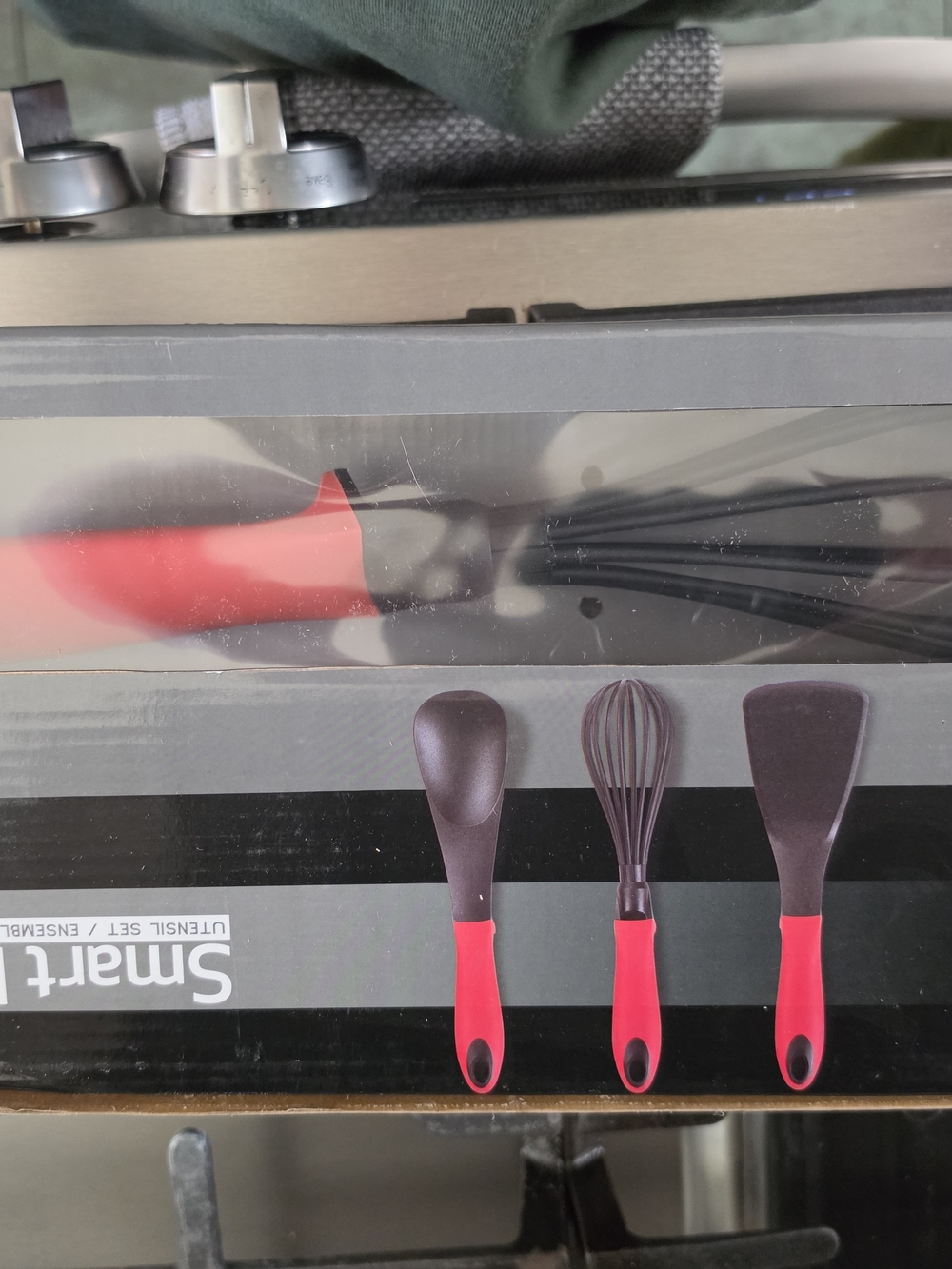 Smart Living Red and Black Kitchen Utensil Set - Spoon, Whisk, Spatula